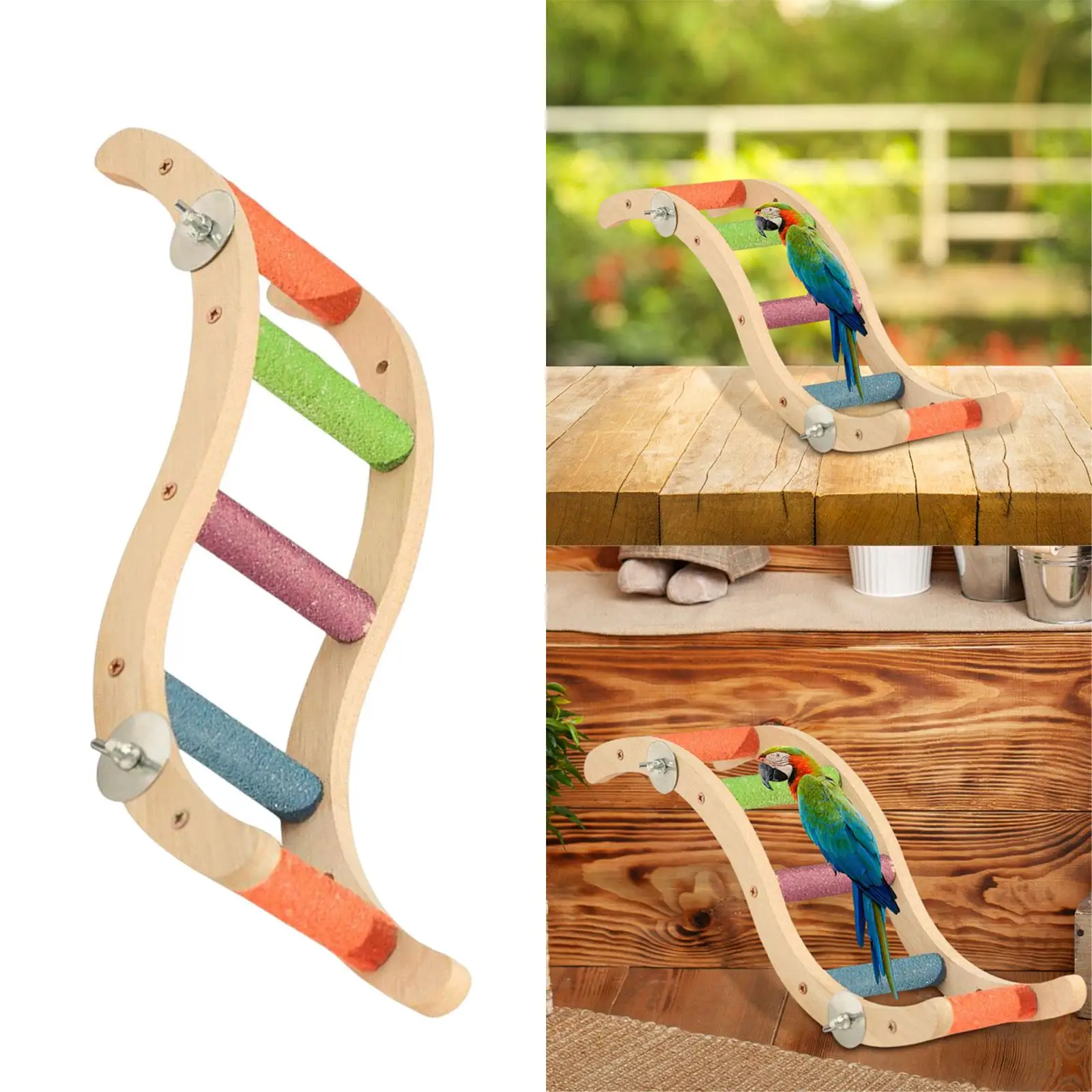 Bird Cage Ladder Wood Perch Stand for Parrots Finch Budgerigar