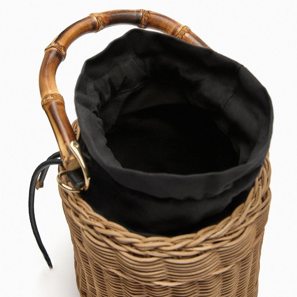 palha Woven Bucket Bags, fêmea Rattan Wicker