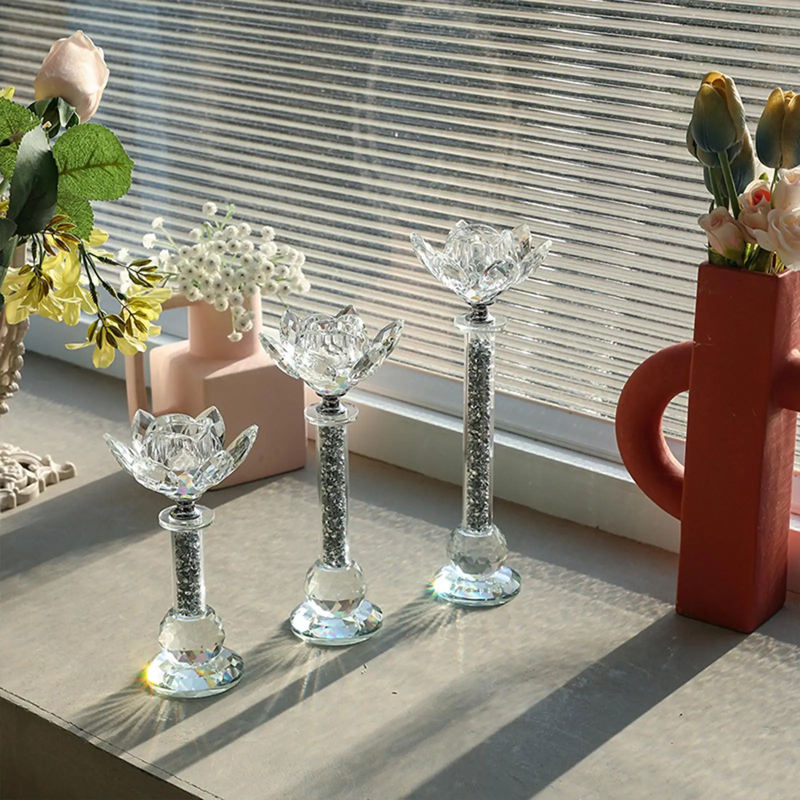3x Pillar Candle Holder Tealight Candlestick for Banquet Tabletop Decoration
