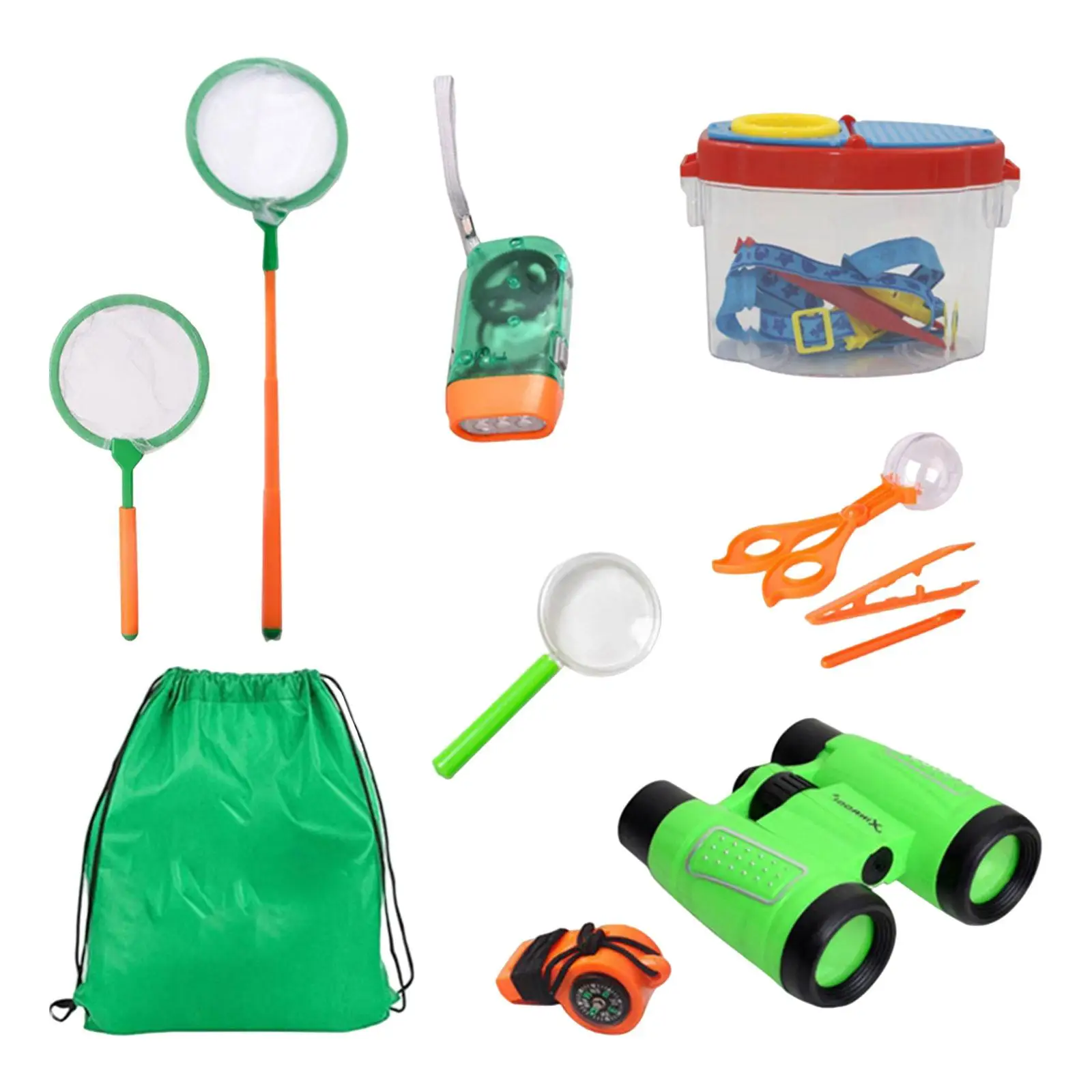 11 Pieces Kids Outdoor Adventure Set Flashlight Magnifying Glass Kids Binoculars Baby Toys Set for Boys and Girls Toddlers