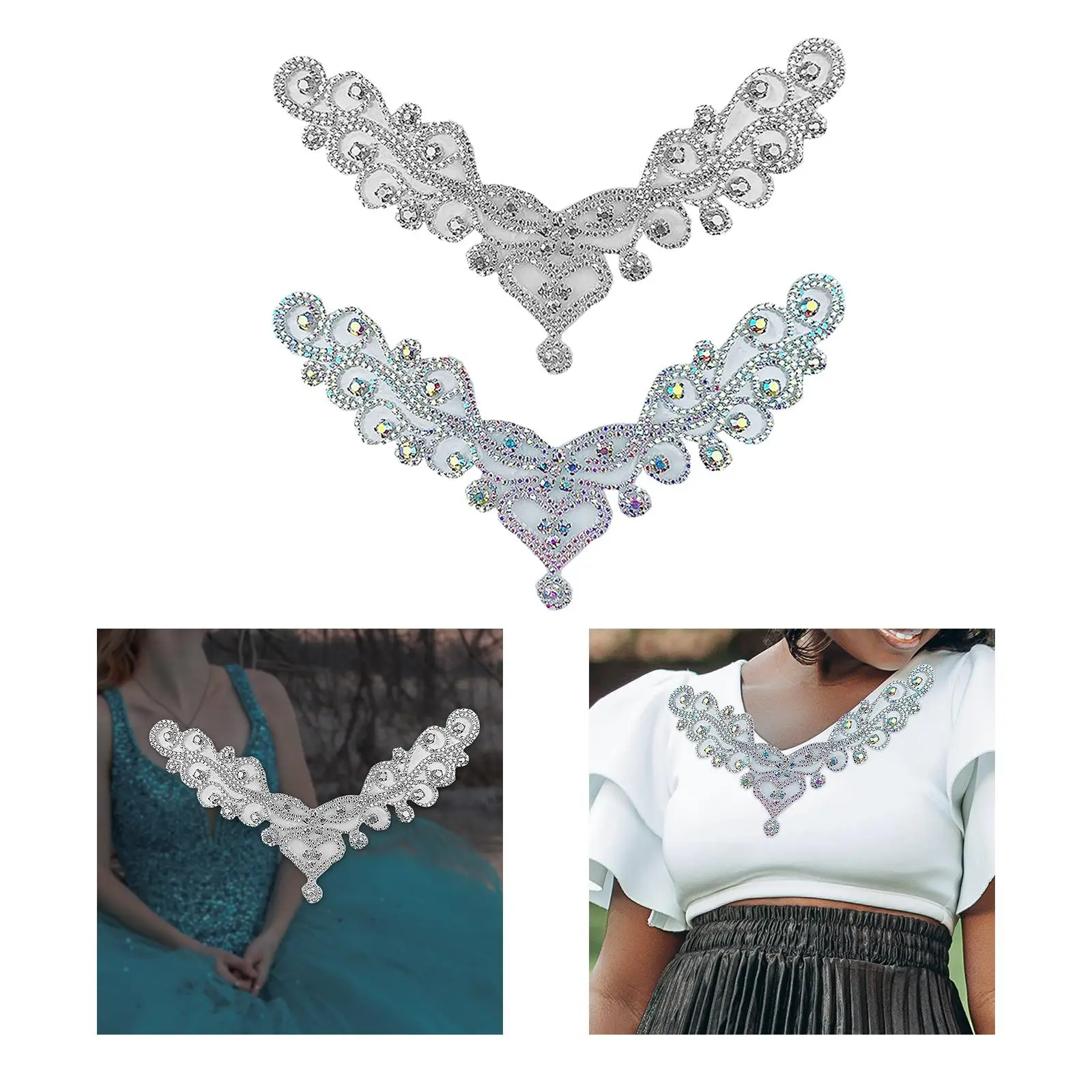 Neckline Collar Applique 20cm for Dress DIY Ab Rhinestones Collar Crafts Costume Clothes Jewelry Floral Rhinestones Collar Patch