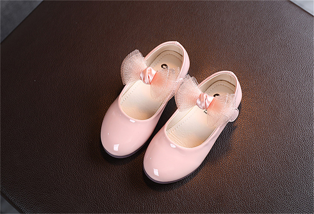 Mädchen Leder Schuhe, Einfarbig Weiche Sohle Flache Schuhe mit Dekorative Bogen Knoten, blass Rosa/Beige/Schwarz – Detail 4