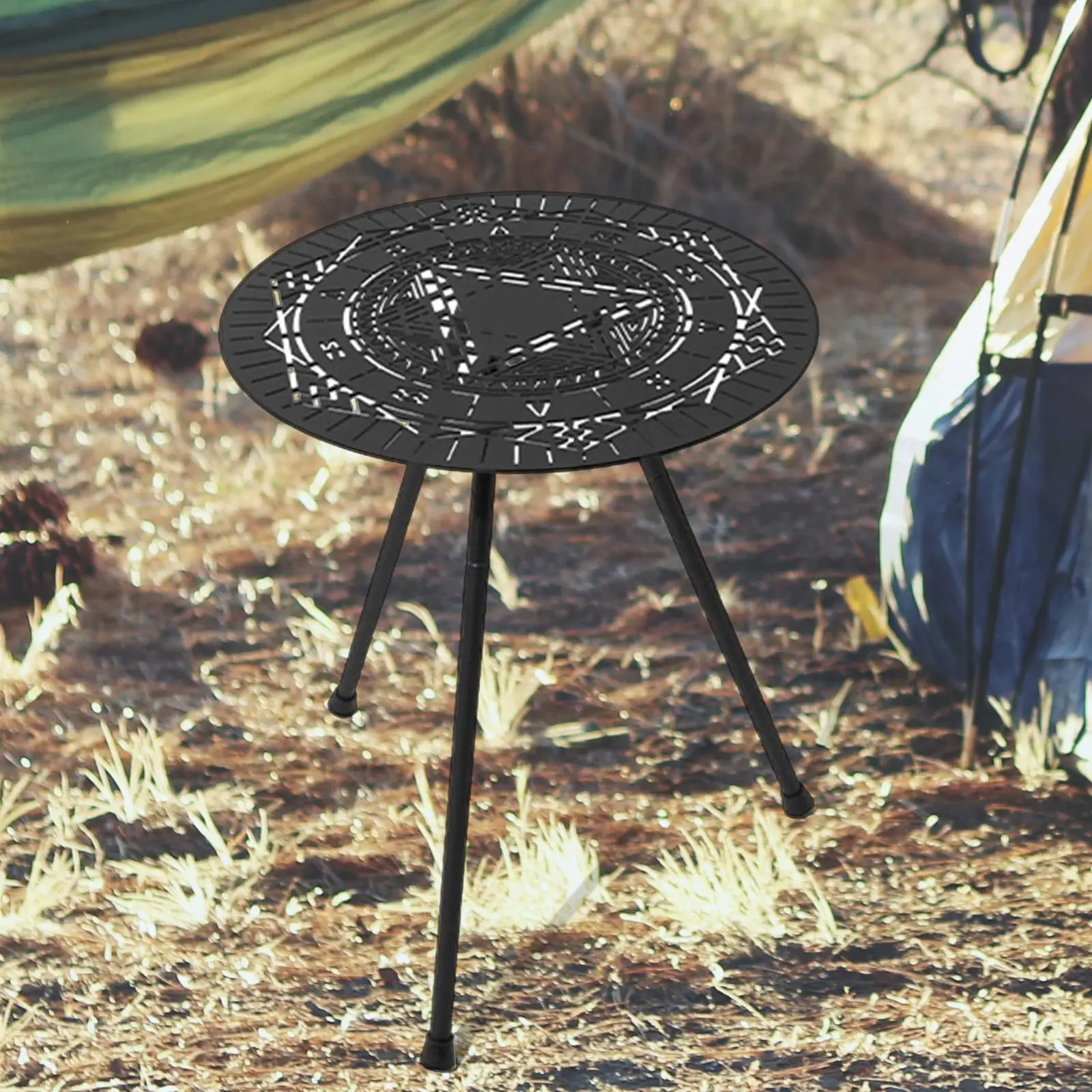 Black Portable Adjustable Round Camping Small Coffee Table Durable Picnic Table