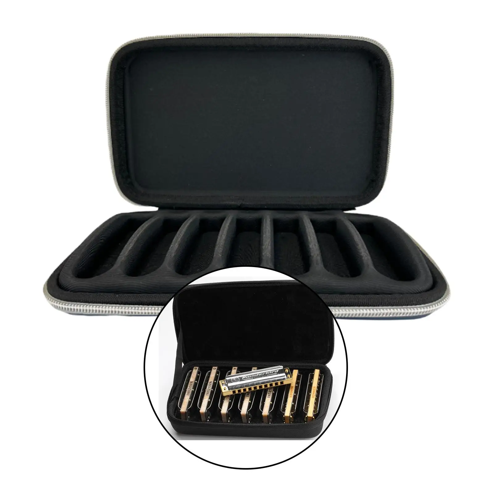 Tooyful Portable EVA 10 Holes Harmonica Storage Case Bag Mouth Organ Box Container Black - Hold 7pcs Harmonicas