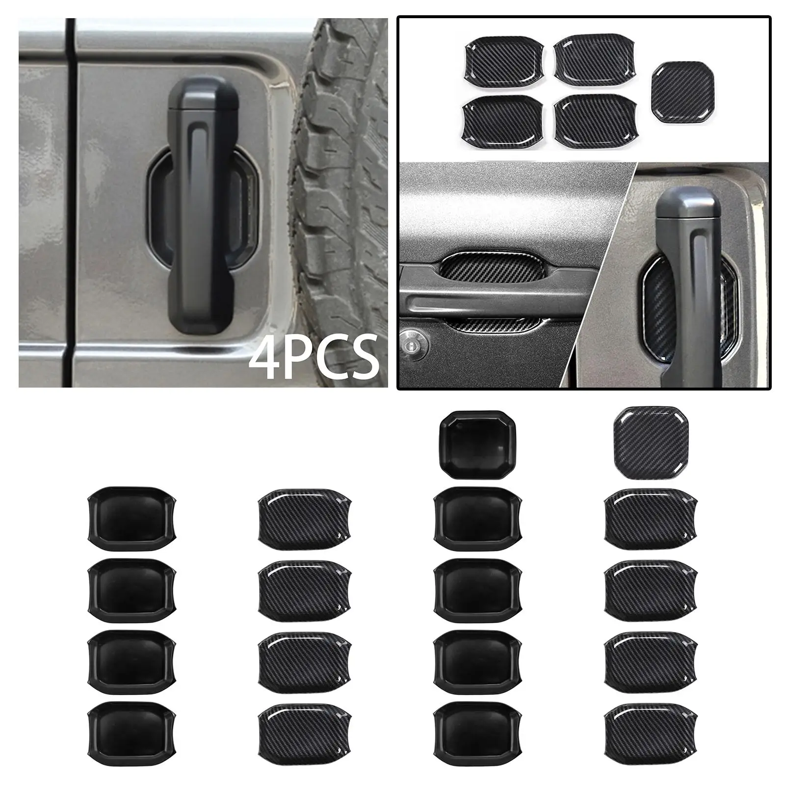 4Pcs Door Handle Cup Scratch Protector Replaces Car Door Handle Bowl Cover Trim Strips for Jeep Gladiator Jt 2018 to 2023
