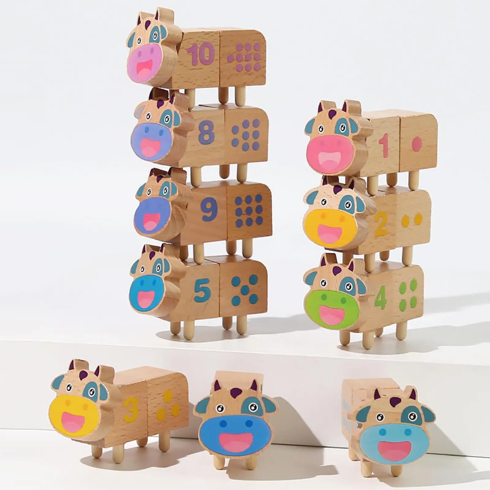 10Pcs Wooden Sorting Stacking Block Preschool Learning Activities Montessori Toys for Unisex Children Girls Kids Birthday Gifts