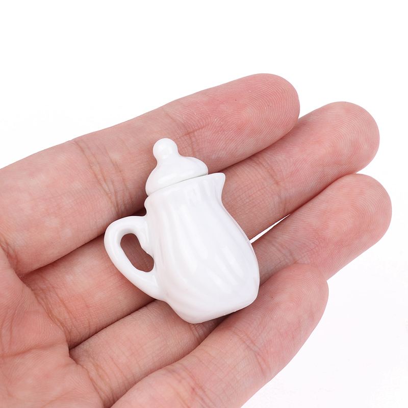 1Set Ceramic Scale 1:12 Doll House Miniature Porcelain Tea Cup Set Tableware Kitchen Dollhouse Teapot DIY Toys