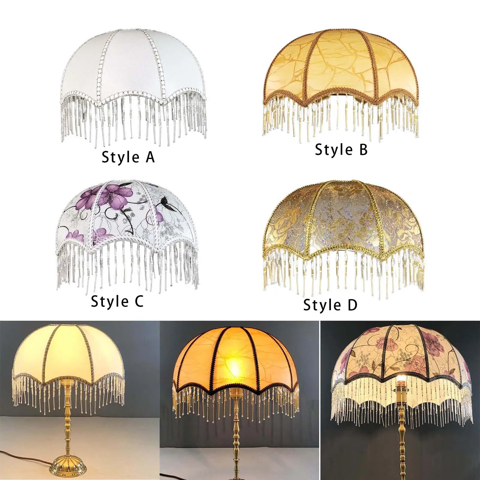 Replacement Dome Table Lampshade Cover with Tassel for Bedside Lamps Elegant