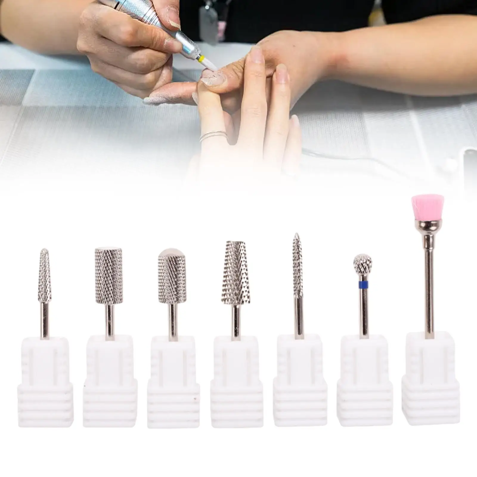 7 Pieces Nail Bits Nail Accessories Tool Electric Manicure Head Replacement Device Pedicure Electric Nail Filing Bit Heads