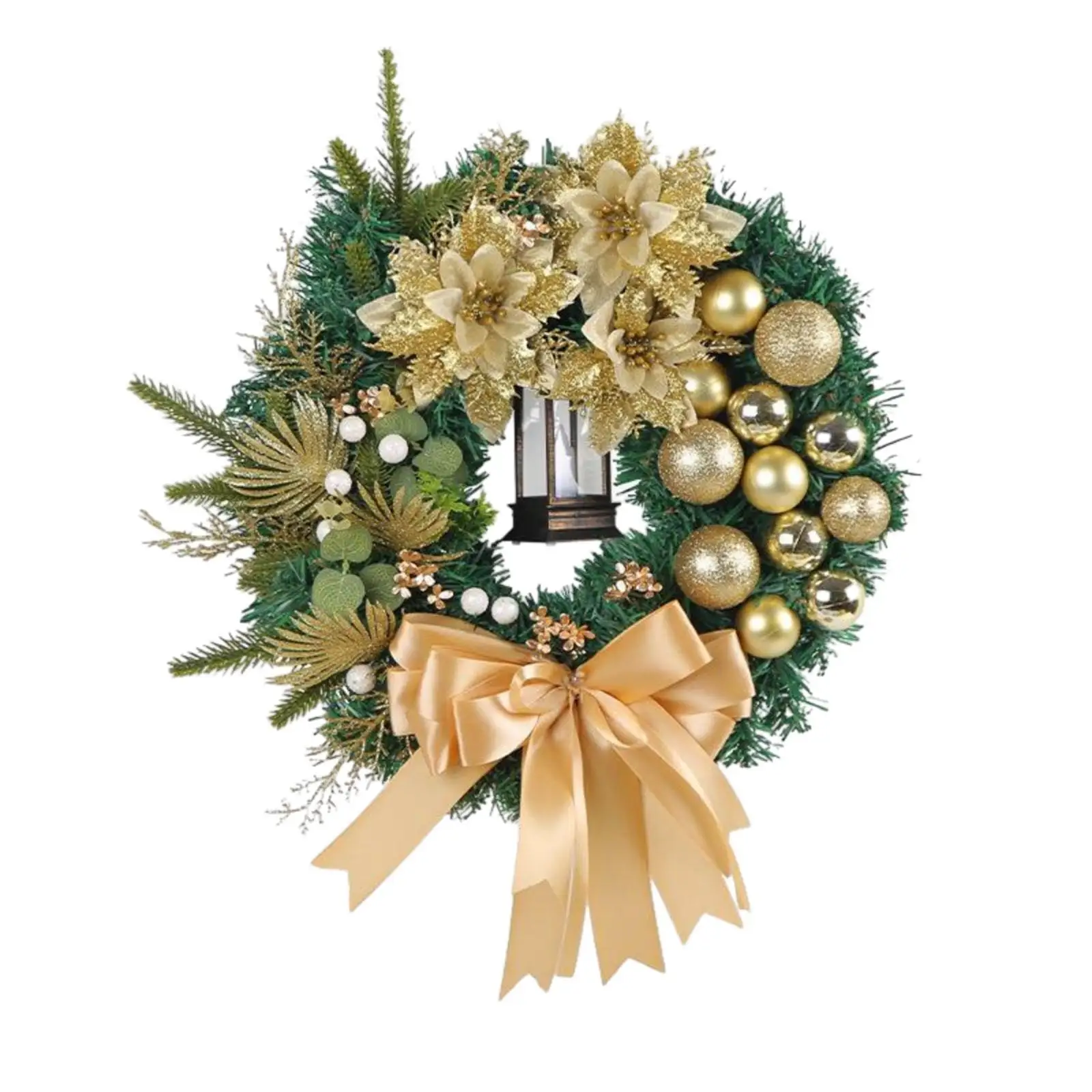 Christmas Wreath with Ball Ornaments Large Ribbon Bowknot 16 inch Xmas Wreath for Thanksgiving Window Outdoor Porch Decor