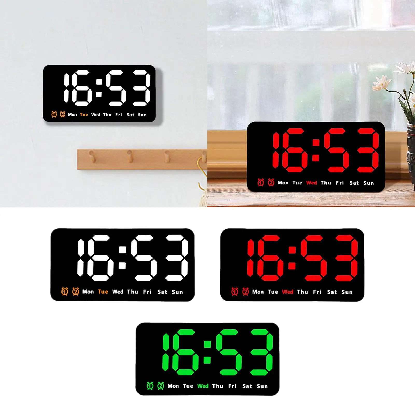 LED Desktop Alarm Clock with Day and Date Table Voice Desk Digital Clock for Bedroom Adult Beside Living Room Teens