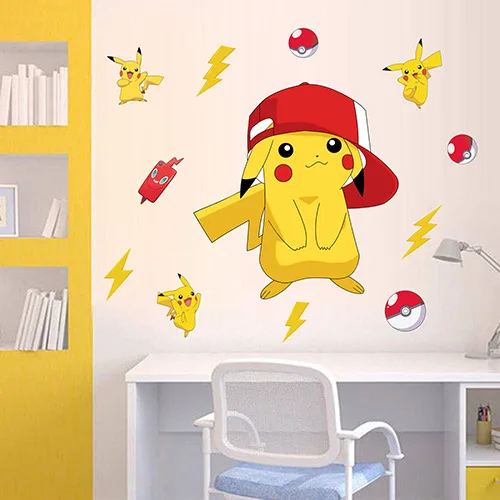 3D Anime Pokemon Figure Pikachu PVC Wall Stickers Decoration Wallpaper for  Kids Room Kindergarten Living Room Birthday Gifts