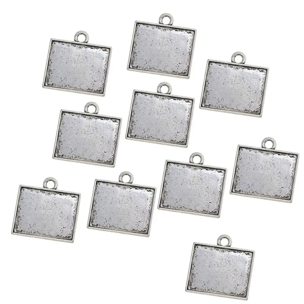 10Pieces Rectangle Blank Bezel Cabochon Bezel Necklace Pendant Trays for Jewelry Making  Accessory
