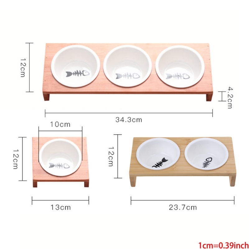 Title 6, Cat Food Bowl with Wood Holder Ceramic Feeder B...