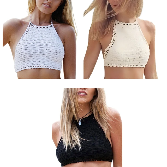 Women Crochet Lace Vest Crop Top Knitted Bra Boho Beachwear Bikini Tank Hot  Sale