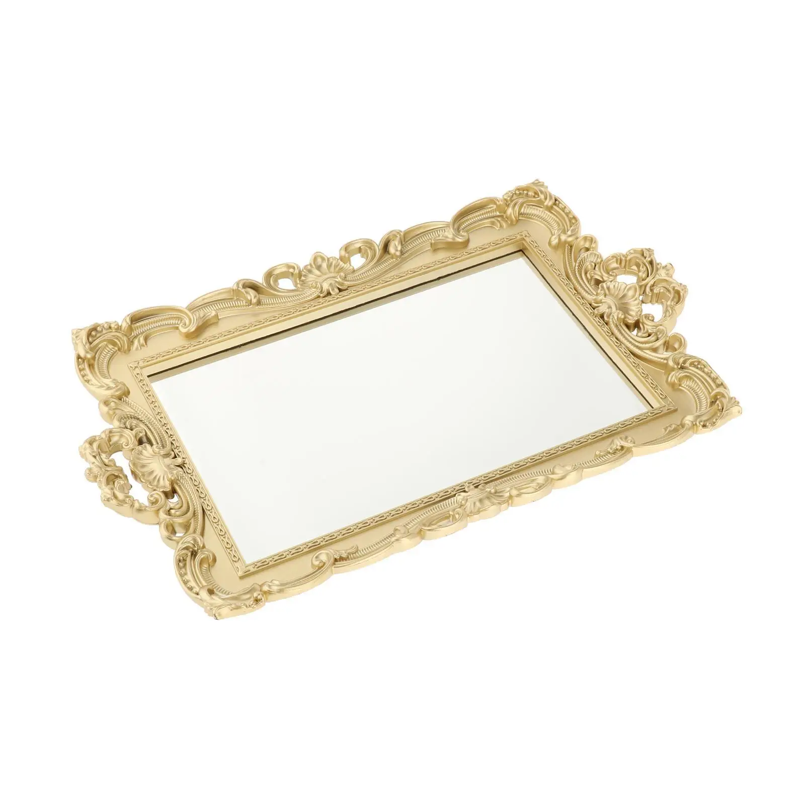 Retro 2-in-1 Mirrored Vanity Storage Tray Makeup Mirror Organizer Decor