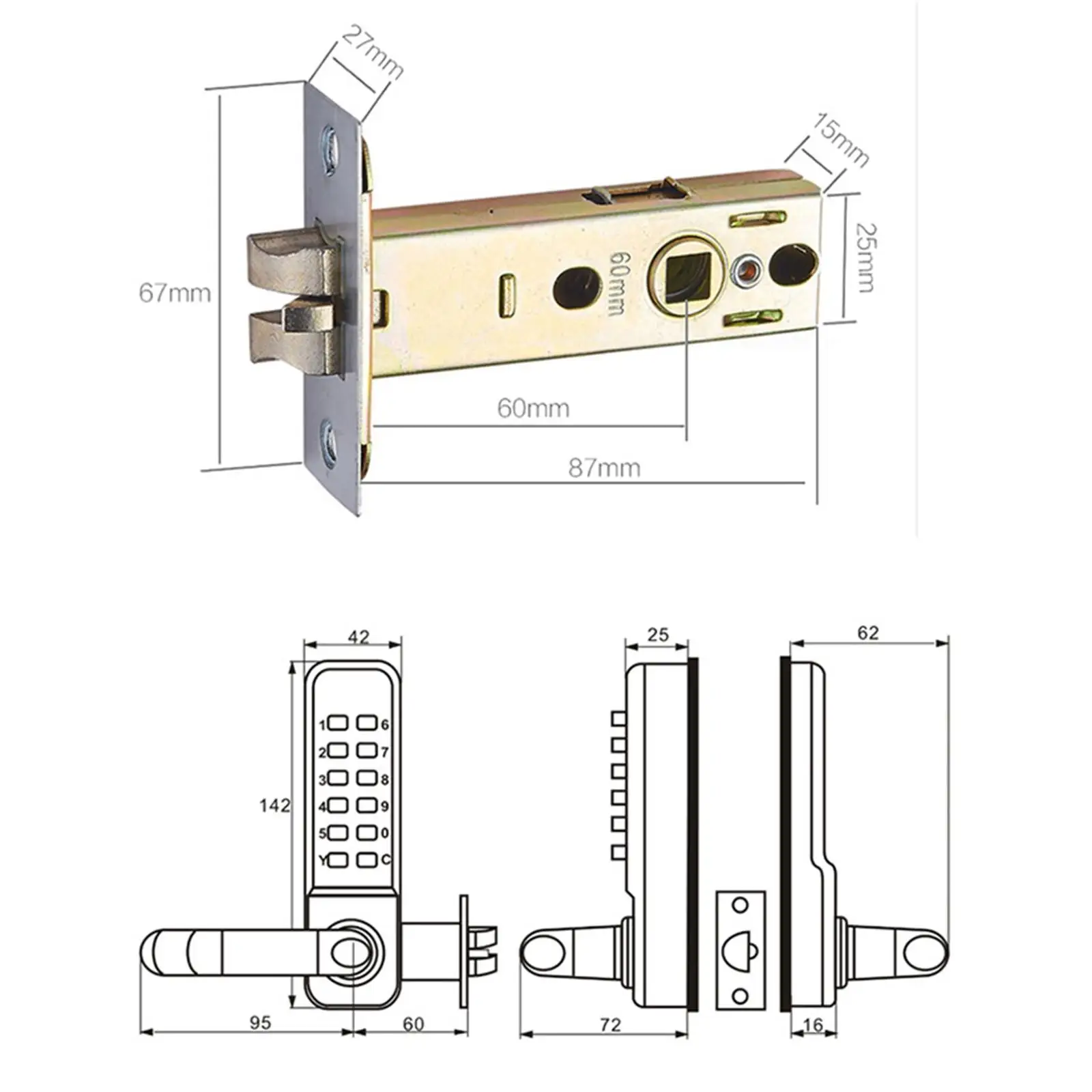 Mechanical Door Lock Outdoor Gate Digital Door Lever Lock No Battery No Power Needed
