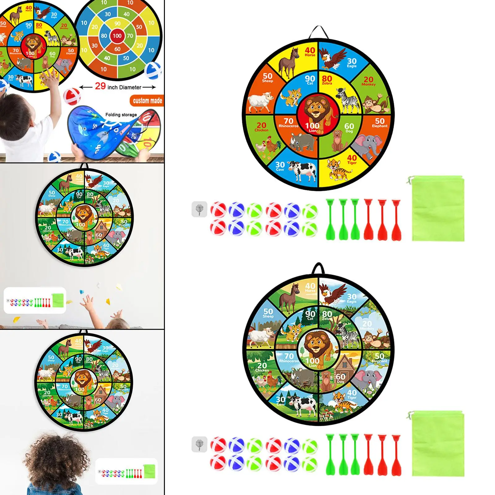 Double Sided Dart Board for Kids Durable Indoor/Outdoor Target Games with 12 Sticky Balls, 6 Darts Gift for Boys Girls