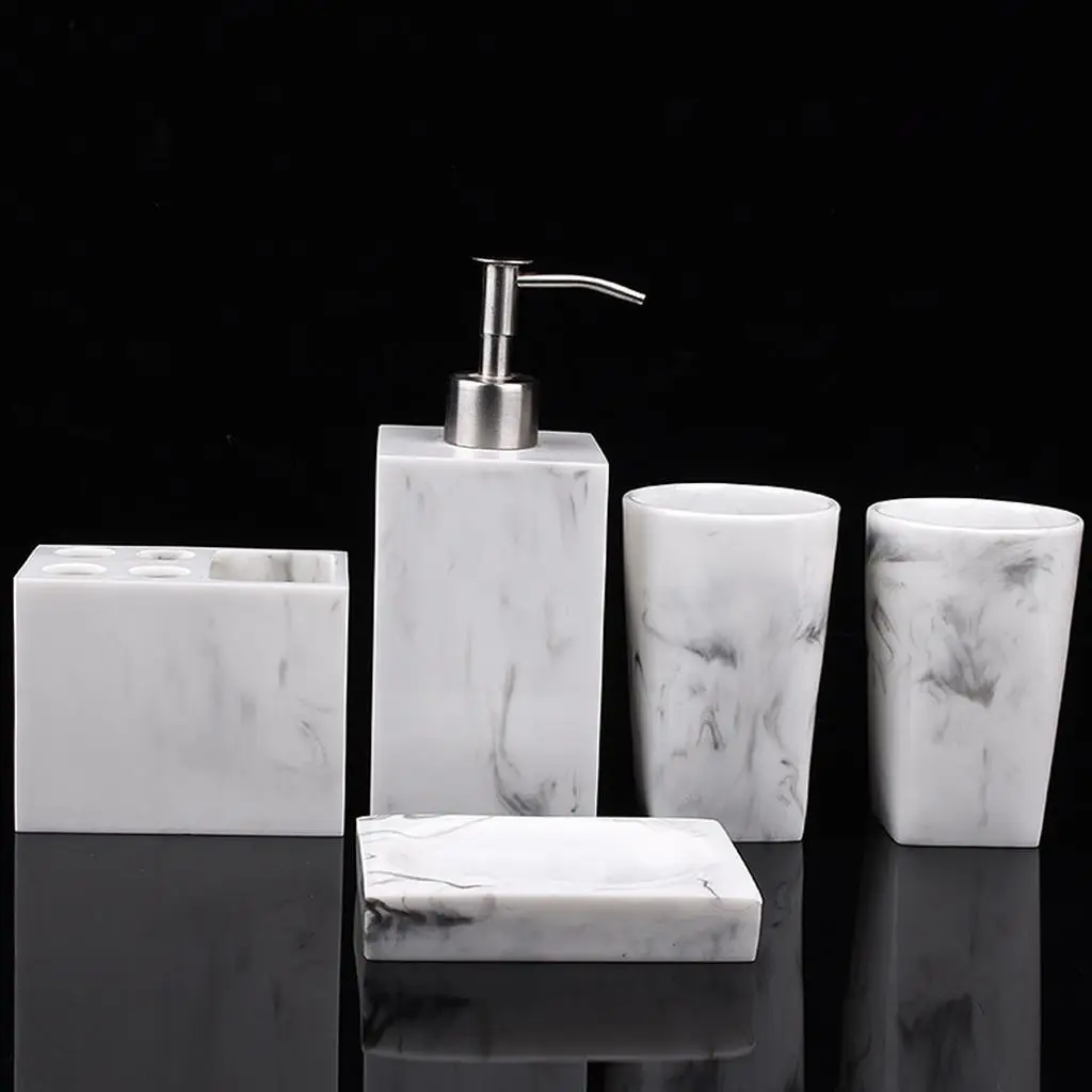 5 Packs Practical Toiletry Set, Practical Marble Look Toothbrush Holder Bathroom