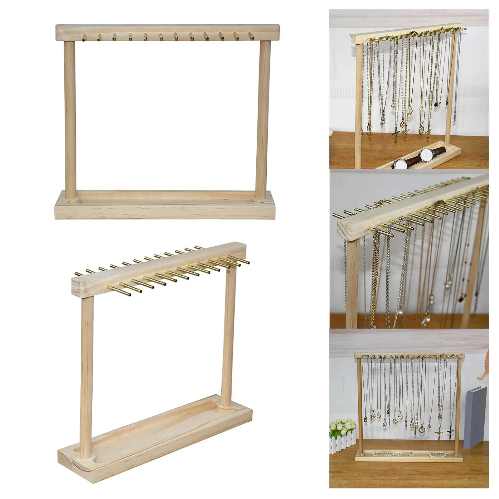 Modern Jewelry Organizer Stand Wooden Necklace Holder Display Tabletop Rack for Watches Necklace Anklet Bracelet Jewelry Shelf