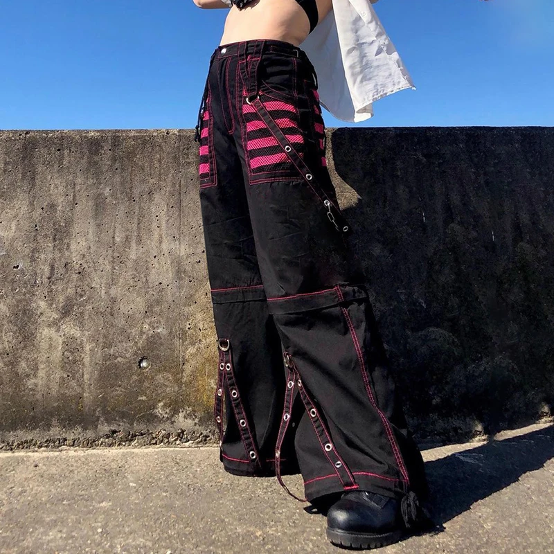 black cargo pants Gaono E-girl Harajuku Gothic Grunge Cargo Pants Bandage Women Dark Academia Baggy Trousers Sweatpants Punk Hip Hop Streetwear ladies cropped trousers