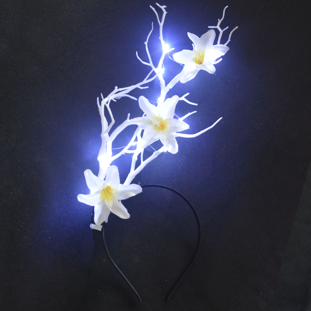 10 Stück Blinkende Leuchtende Weiße Blumen-Baumzweige Stirnband für Kinder und Erwachsene, Party-Geweih für Hochzeiten und Festivals – Detail 2