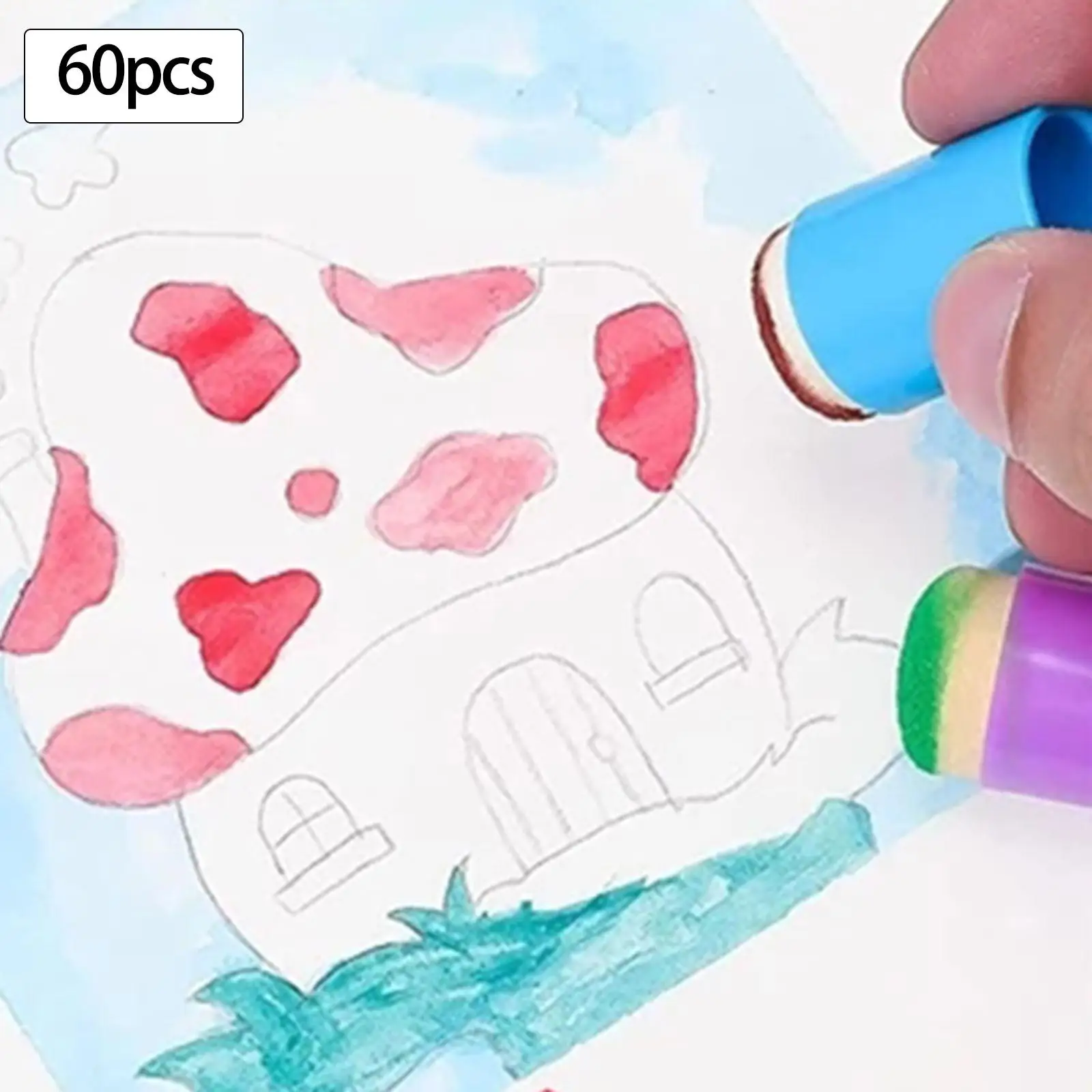60Pcs Finger Sponge Daubers Stamping Foam Painting Ink Pads for Applying Ink