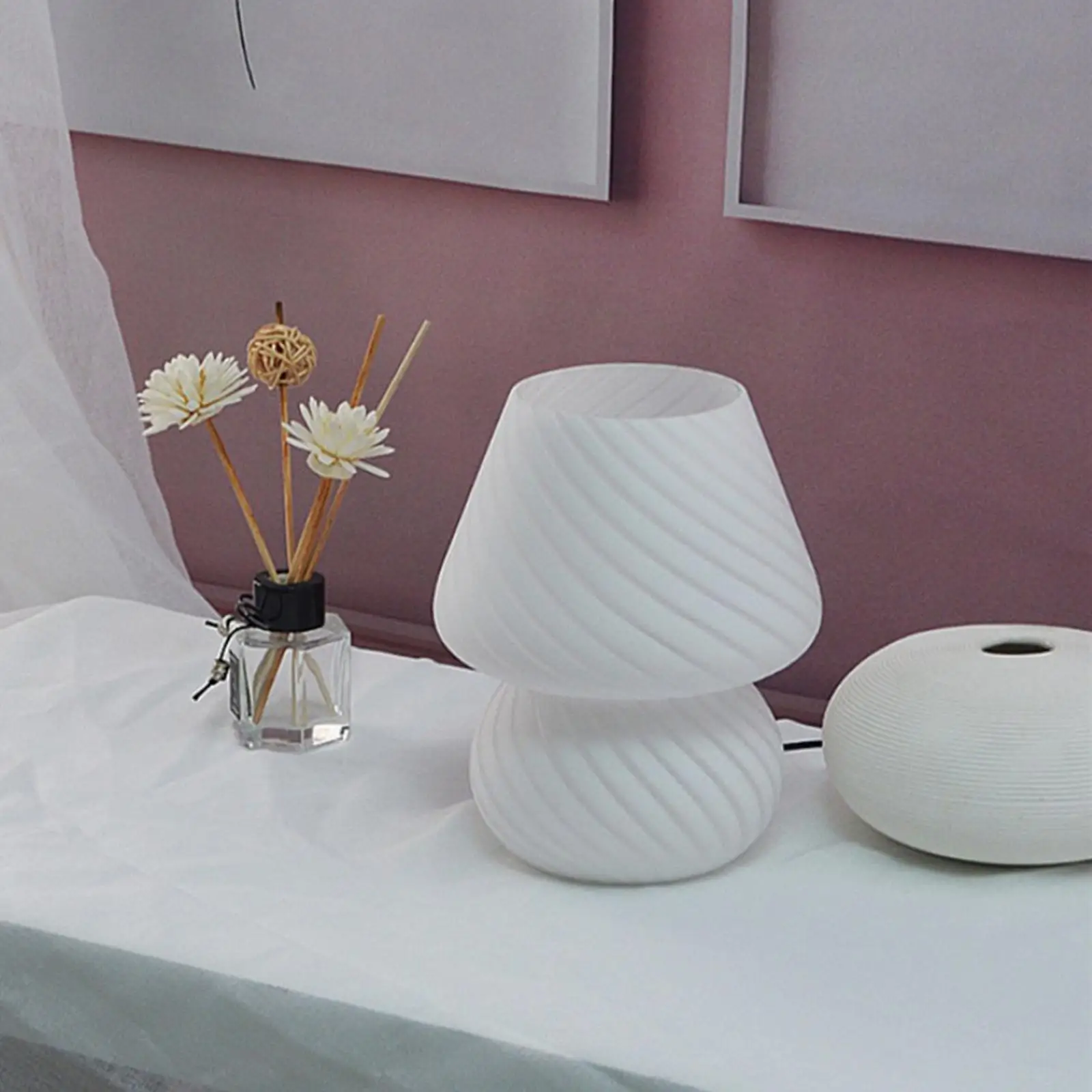 Modern Mushroom Table Lamp Glass Desk Light LED Night Light USB for Bedroom Office Living Room Home Kitchen Bedroom Bedside