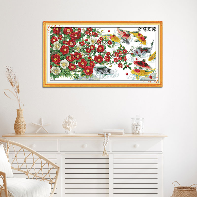 Blumen und Fische Muster Kreuz stich Kit Freude Sonntag Aida 16/14/11ct gezählt bedruckte Leinwand DIY Stickerei Kit mit einem Geschenk neu – Detail 4