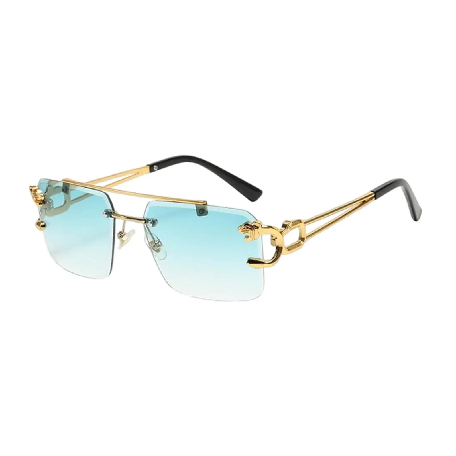 Vintage Style Rimless Rectangle Sunglasses Tinted Lens Metal Frameless Eyewear Sunglasses for Women Men