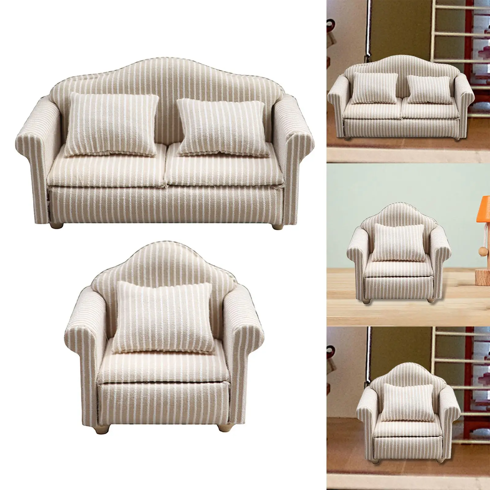 1/12 Scale Dollhouse Sofa Mini recliner Accessories Simulation with Pillow Home