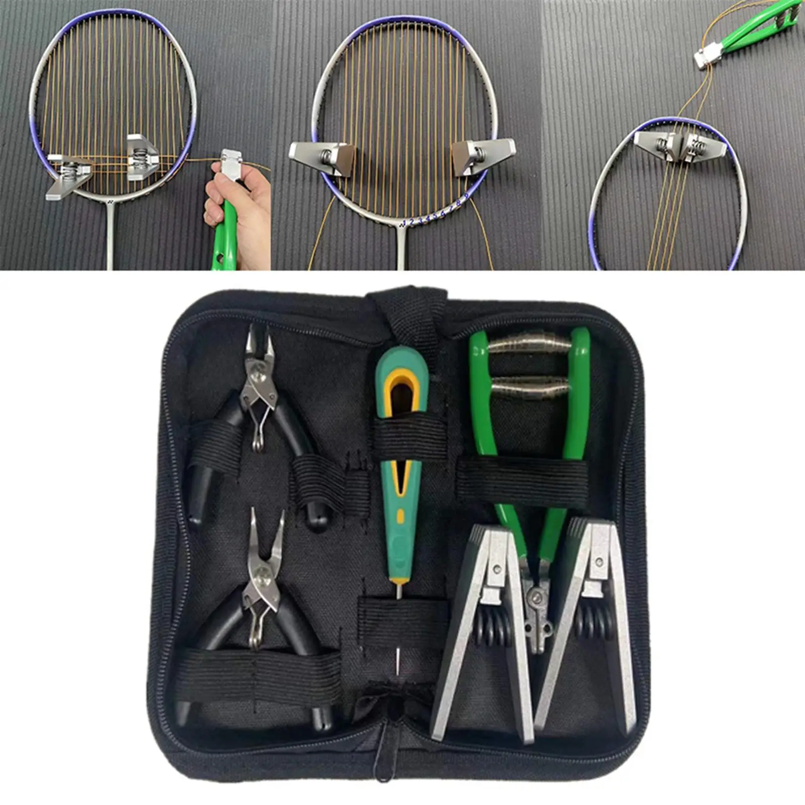 Starting Stringing Clamp Tool Kit Badminton Squash Tennis Racket Storage Bag