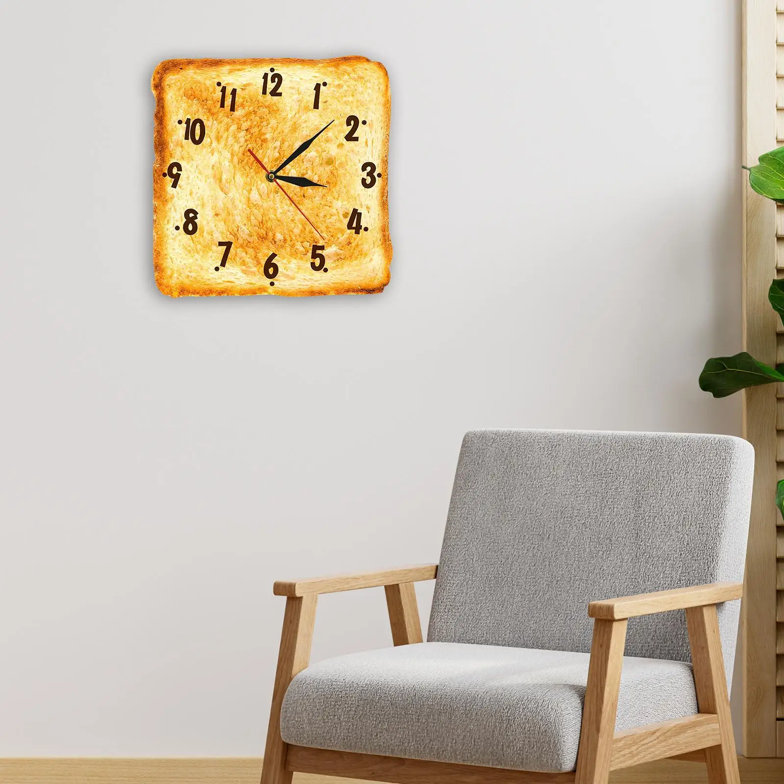 Toasted Bread Wall Clock 30cm Non Ticking Decorative Square Arabic Numerals