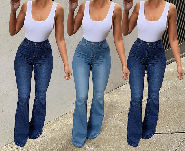 2021 New Women High Waist Ripped Flare Jeans Fashion Stretch Skinny Slim  Denim Long Pants Street Casual Trousers Top Quality