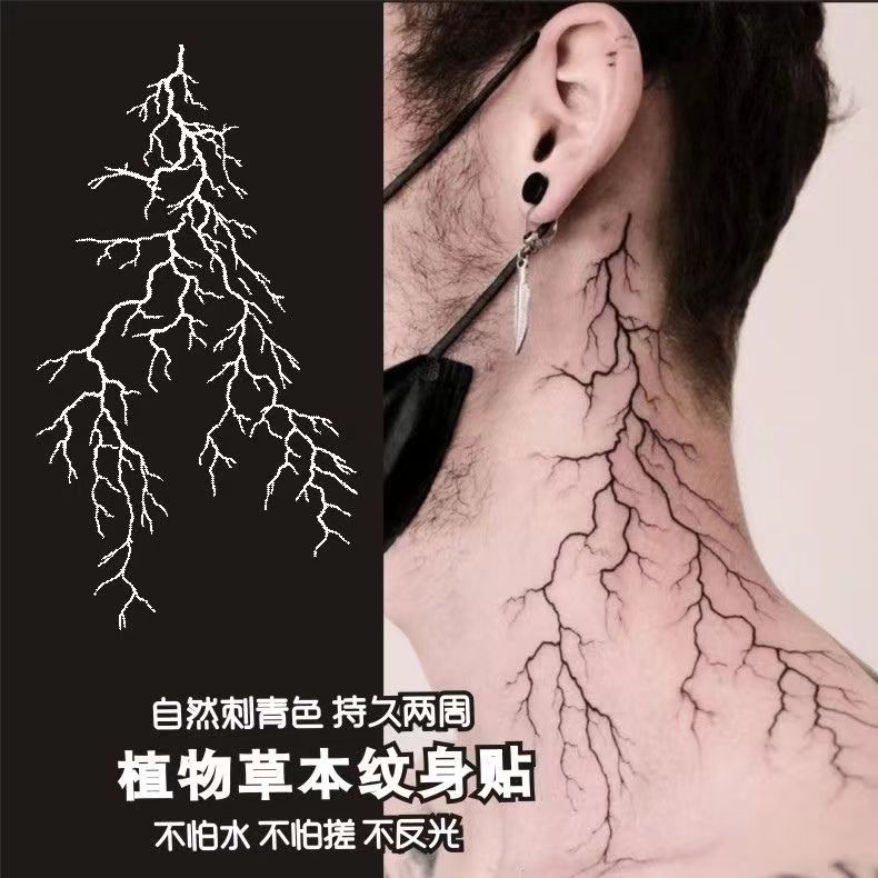 Kräuter Blitz Tattoo Aufkleber Punk dauerhafte gefälschte Tattoo Hals Arm temporäre Tattoo Festival Kunst Faux Tattoos wasserdichte Tatuajes – Detail 6