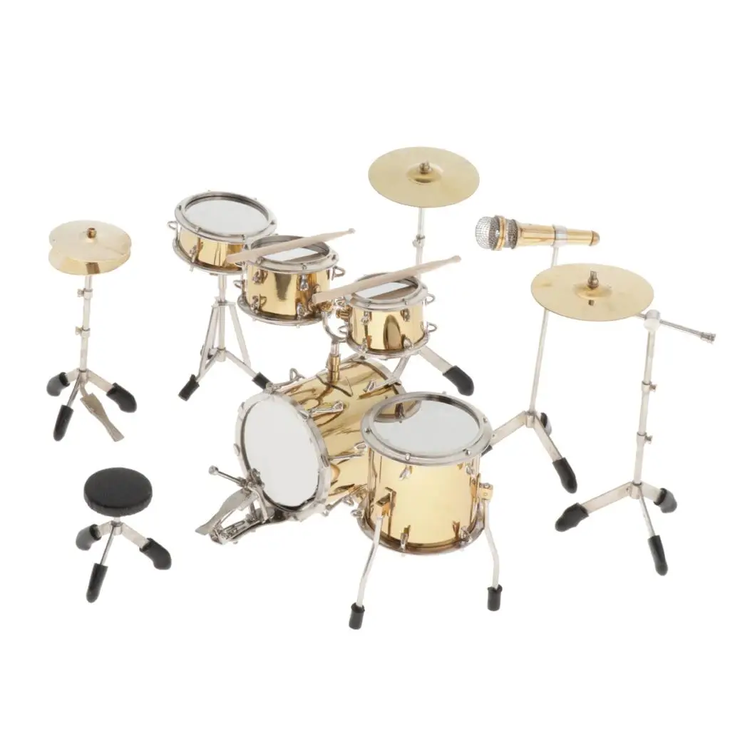 1:6 Scale Miniature Drum Kit 9pcs/set  Musical Instrument Model Decor