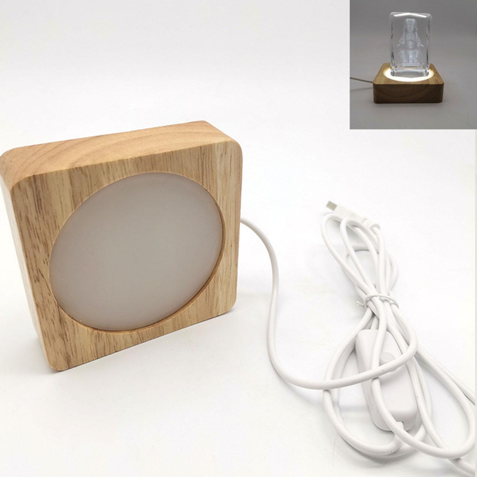 Wooden Light Base Luminous USB Handmade Square Creative Night Light Stand for Crystal Ball Resin Art Wedding Party Decoration