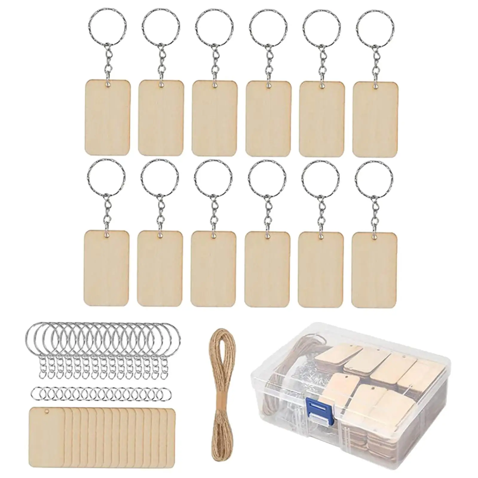 Wooden Blank Tags Blank Keychains Set of 80 Keychains 10m Rope