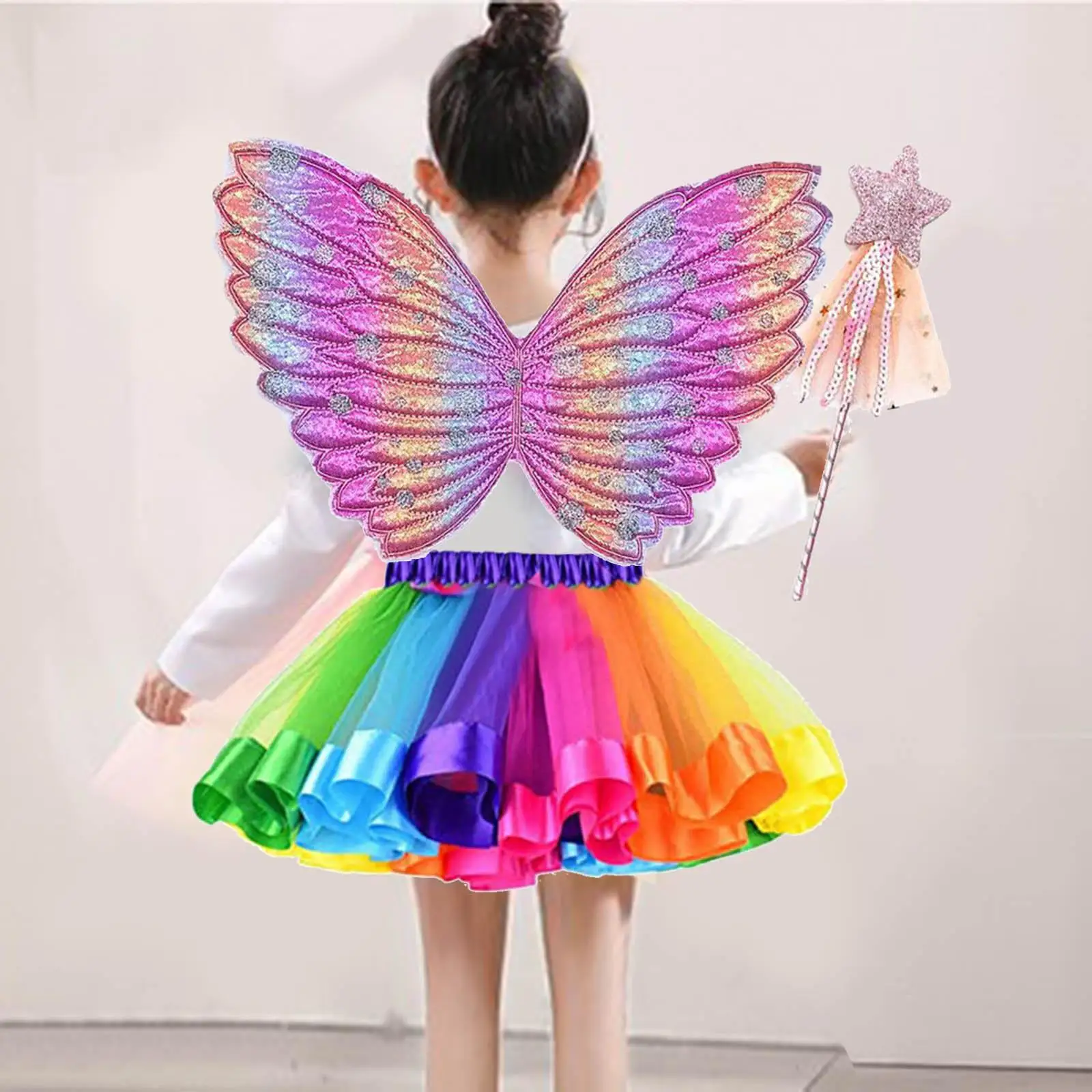 Girls Butterfly Wing Costume Dress up Fairy Children Apparel Tutu Wand Cosplay Outfit for Christmas Holiday Birthday Party