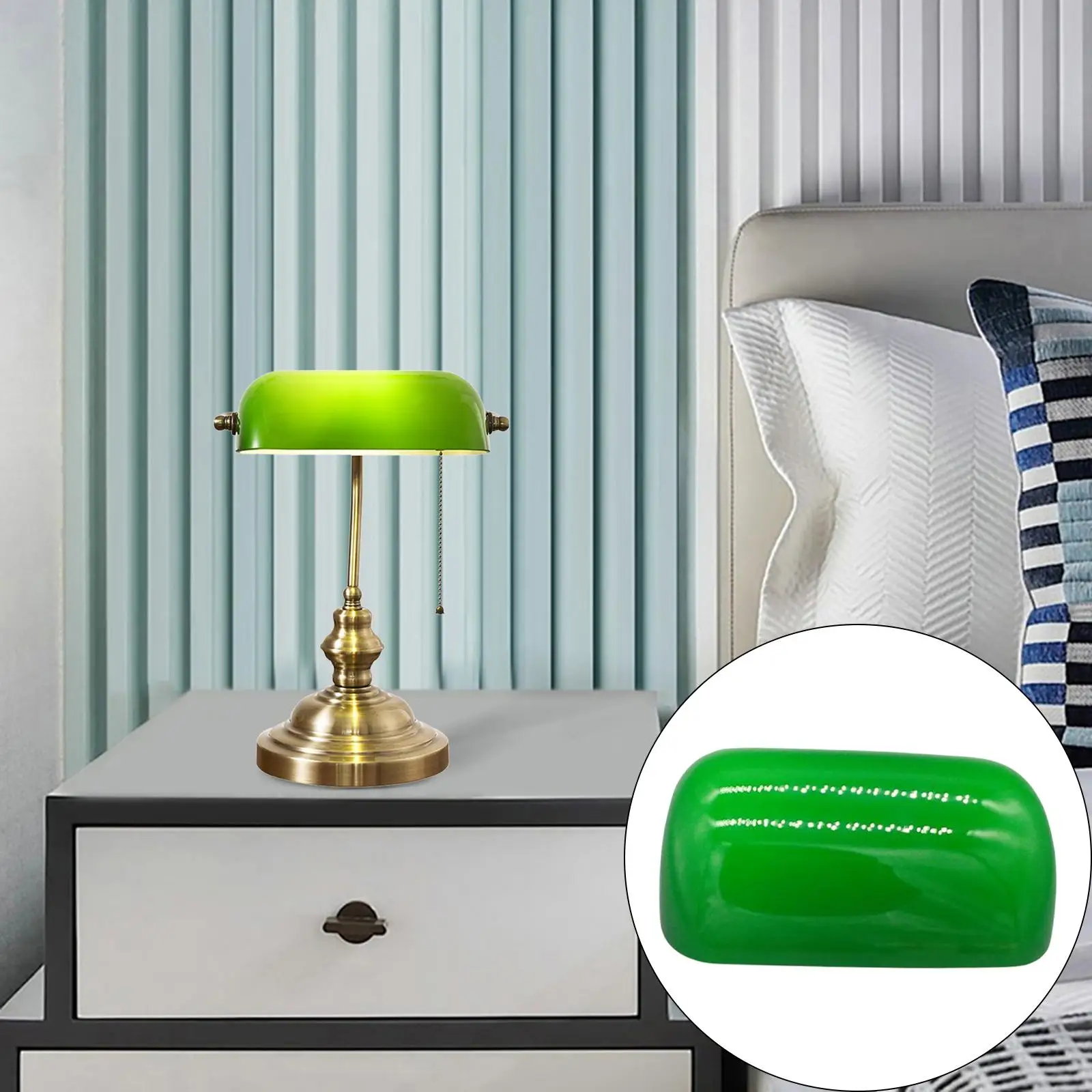Classic Green Glass Bankers Lamp Shade Replacement Cover Lampshade for Bedside Living Room