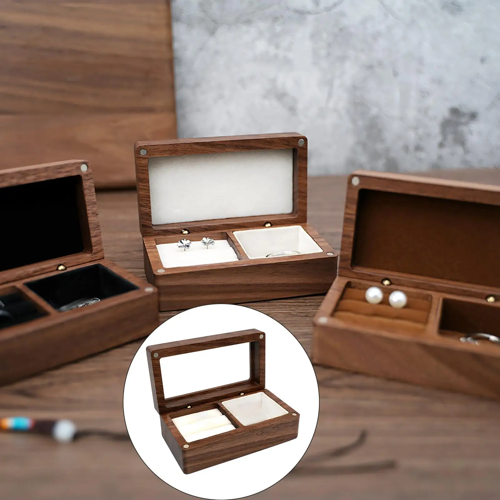 Retro Wooden Jewelry Box Trinket Organizer Storage Case Necklace Girls Women Earrings Keepsake Box for Wedding Valentines Gift