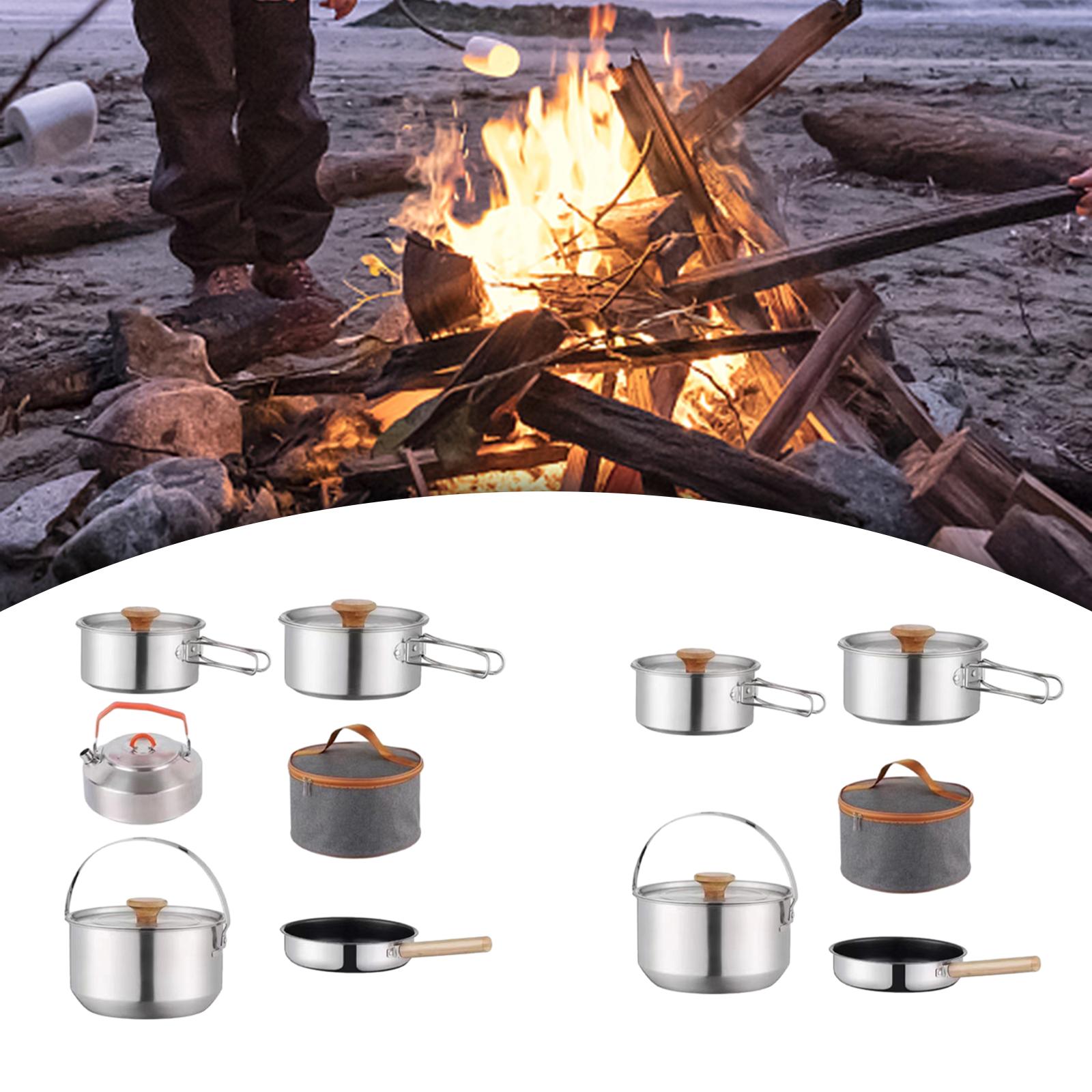 Camping Cookware Kit Tableware Lightweight Stainless Steel Cooking Set