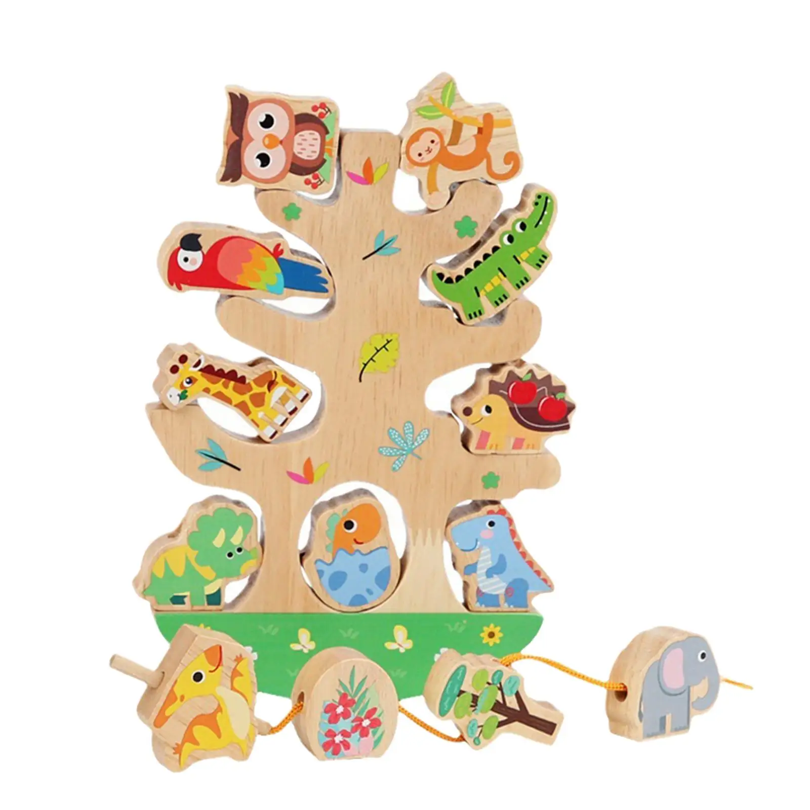 Wooden Animal Stacking Toys Balance Toys Lacing Beads Toys Montessori Toys for Festival New Year Boys Girls Preschool