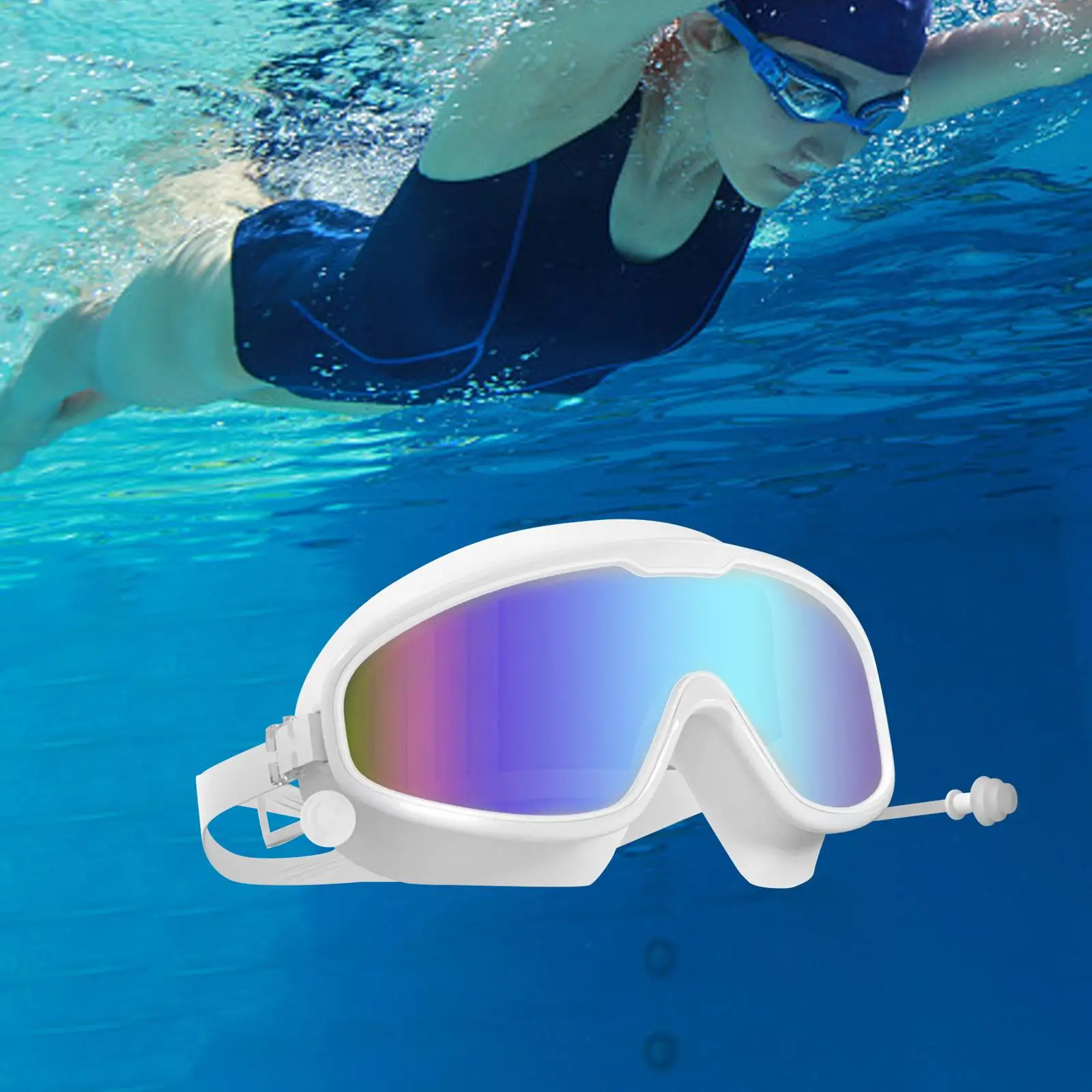 Swimming Goggles Swim Glasses Unisex Large Frame Eyewear Comfortable Waterproof Glasses with Ear Plugs Anti Fog Eyewear