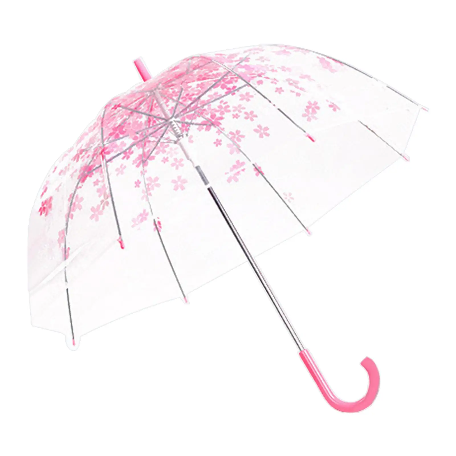 Transparent Umbrella Cherry Blossom Womens Windproof Stick Umbrella Clear Bubble Umbrella for Travel Weddings Picnics Beach