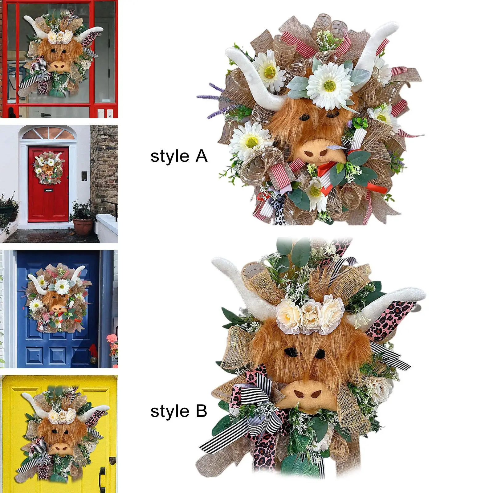 Spring Decoration Wreath for Front Door Festival Cow Wreath 16inch