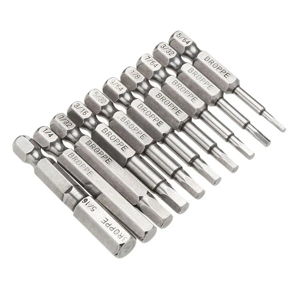 10 Pack of Hex Head Allen Wrench Drill Tips - Attachment - Silver