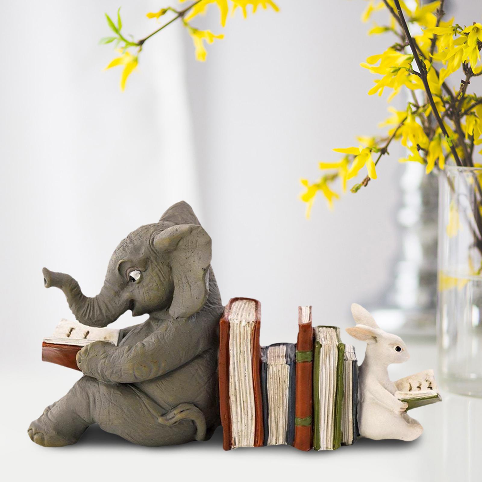 Elephant and Rabbit Statue Animals Sculpture Art Crafts for Porch Garden