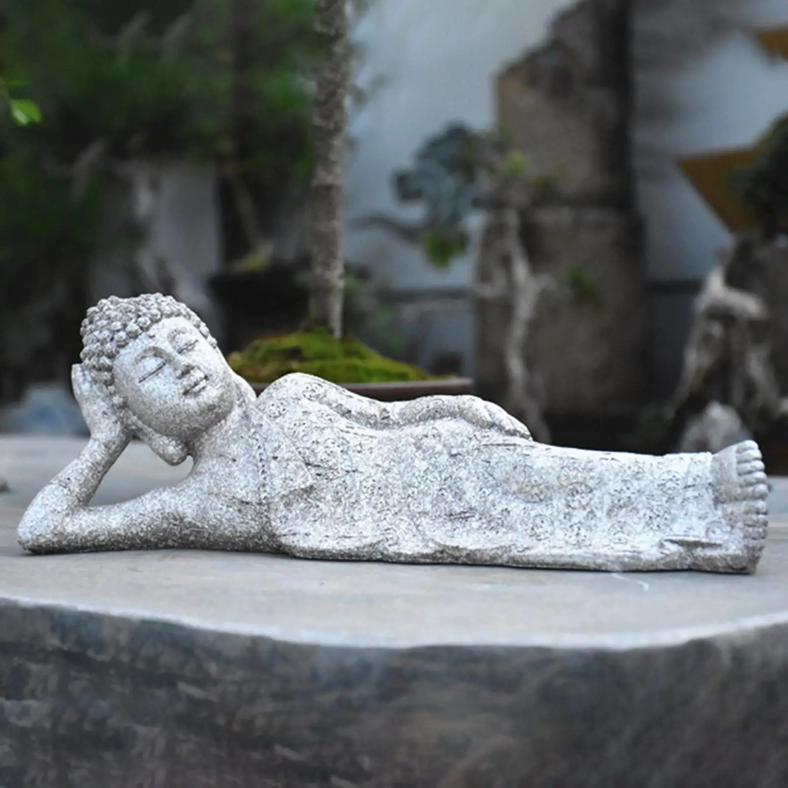 Outdoor Resin Sleeping Meditating Zen Buddha Statue Southeast Asian Style Sculpture Decor for Patio Porch Indoor Yard 