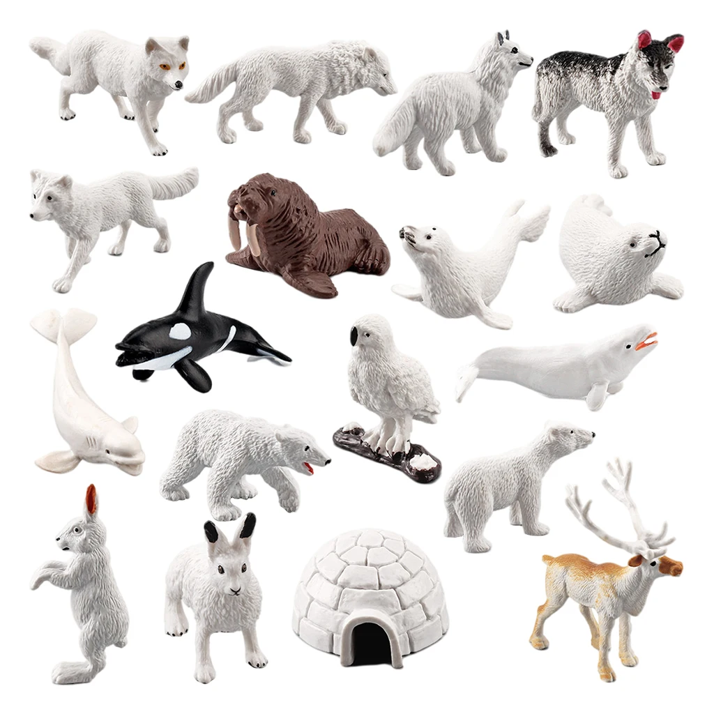 18 Pieces PVC Polar Animal Figurines Cake Toppers Decor for Birthday Gifts